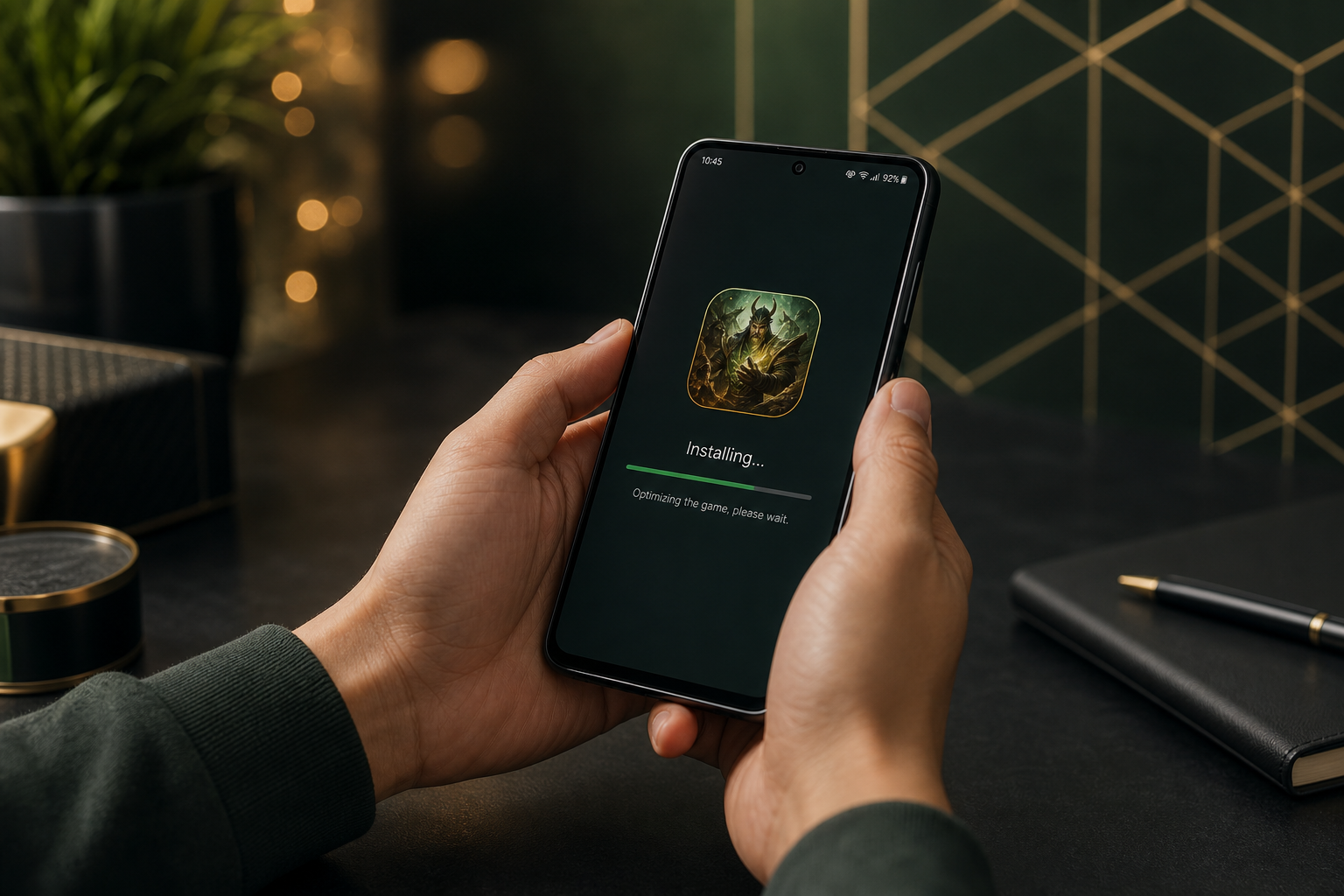 Person installing Y999 Game on an Android phone